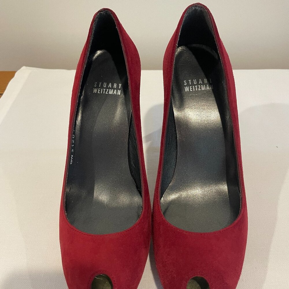 Stuart Weitzman Merlot Suede Peep Toe Platform Pump